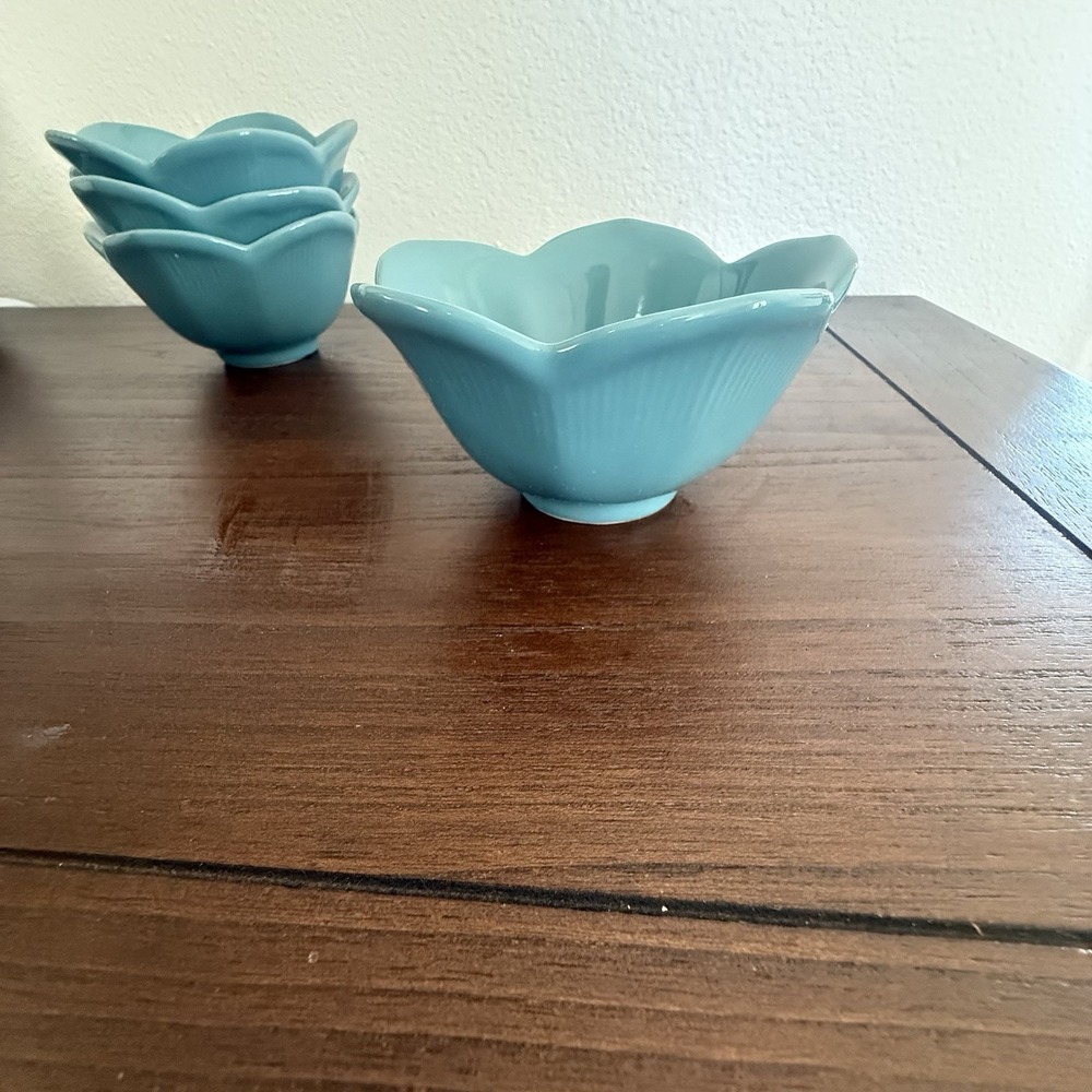 Pier 1 Blue Lotus Flower blue, Jade (Set Of 4) 4" Wide Bowl Dessert Dip Salad
